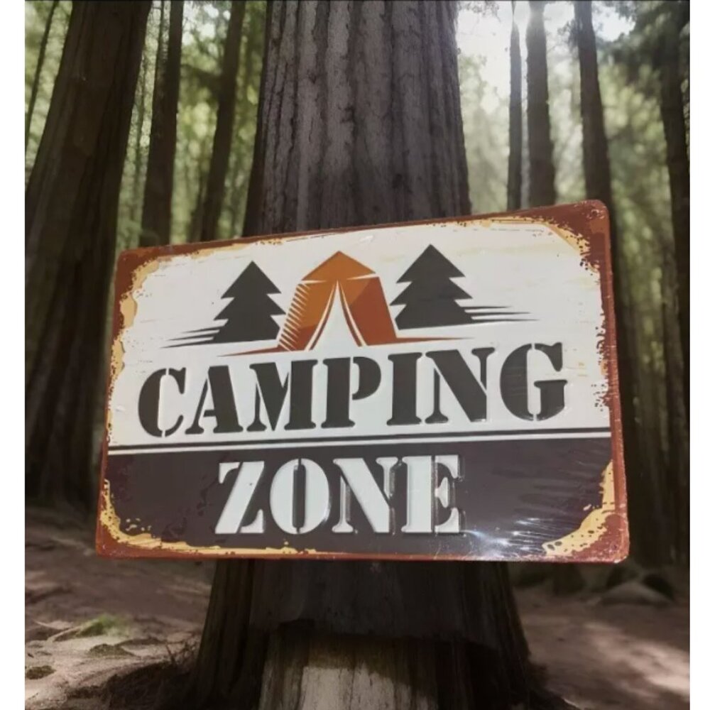 Camping Zone Embossed Metal Sign 12 in. L x 8 in. H